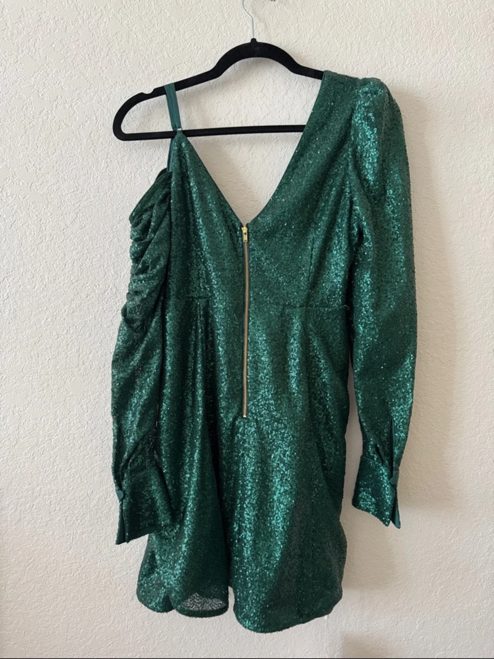 NWT - Size 2 - Self-Portrait Emerald Green Sequin One-Shoulder Mini Dress - Picture 4 of 4